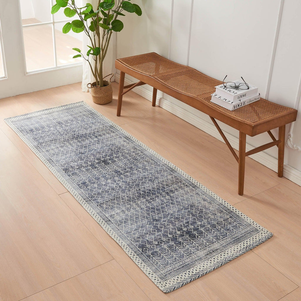 greatbayhome Rugs 2'4" x 7' / Blue Distressed Moroccan Machine Washable Accent Area Rug & Runner - Neve Collection Distressed Moroccan Tribal Washable Accent Runner 2'4" x 7' | Neve Collection by Great Bay Home