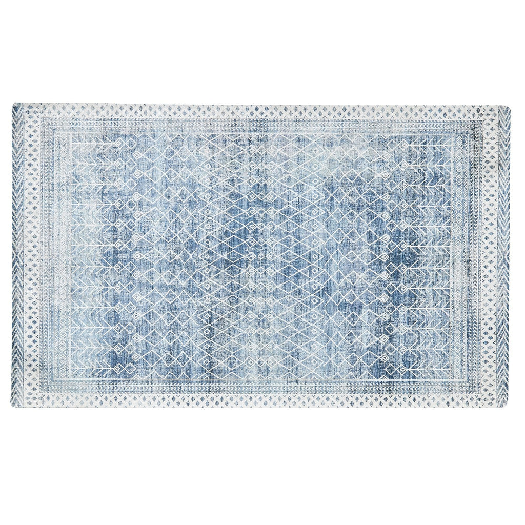 greatbayhome Rugs 36" x 60" / Blue Distressed Moroccan Tribal Washable Accent Area Rug 3' x 5'| Neve Collection by Great Bay Home Distressed Moroccan Tribal Washable Accent Area Rug 3' x 5'| Neve Collection by Great Bay Home