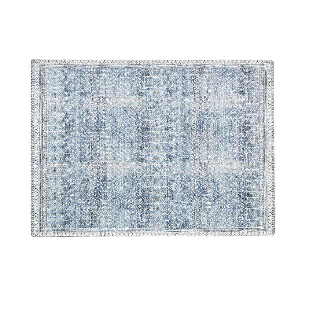 greatbayhome Rugs 60" x 84" / Blue Distressed Moroccan Tribal Washable Accent Area Rug 5' x7' | Neve Collection by Great Bay Home Distressed Moroccan Tribal Washable Accent Area Rug 5' x7' | Neve Collection by Great Bay Home
