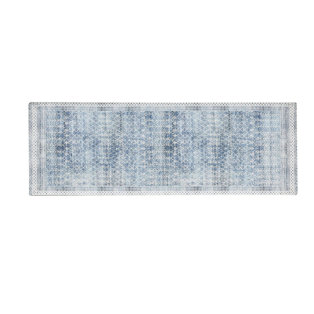 greatbayhome Rugs 28" x 84" / Blue Distressed Moroccan Tribal Washable Accent Runner 2'4" x 7' | Neve Collection by Great Bay Home Distressed Moroccan Tribal Washable Accent Runner 2'4" x 7' | Neve Collection by Great Bay Home