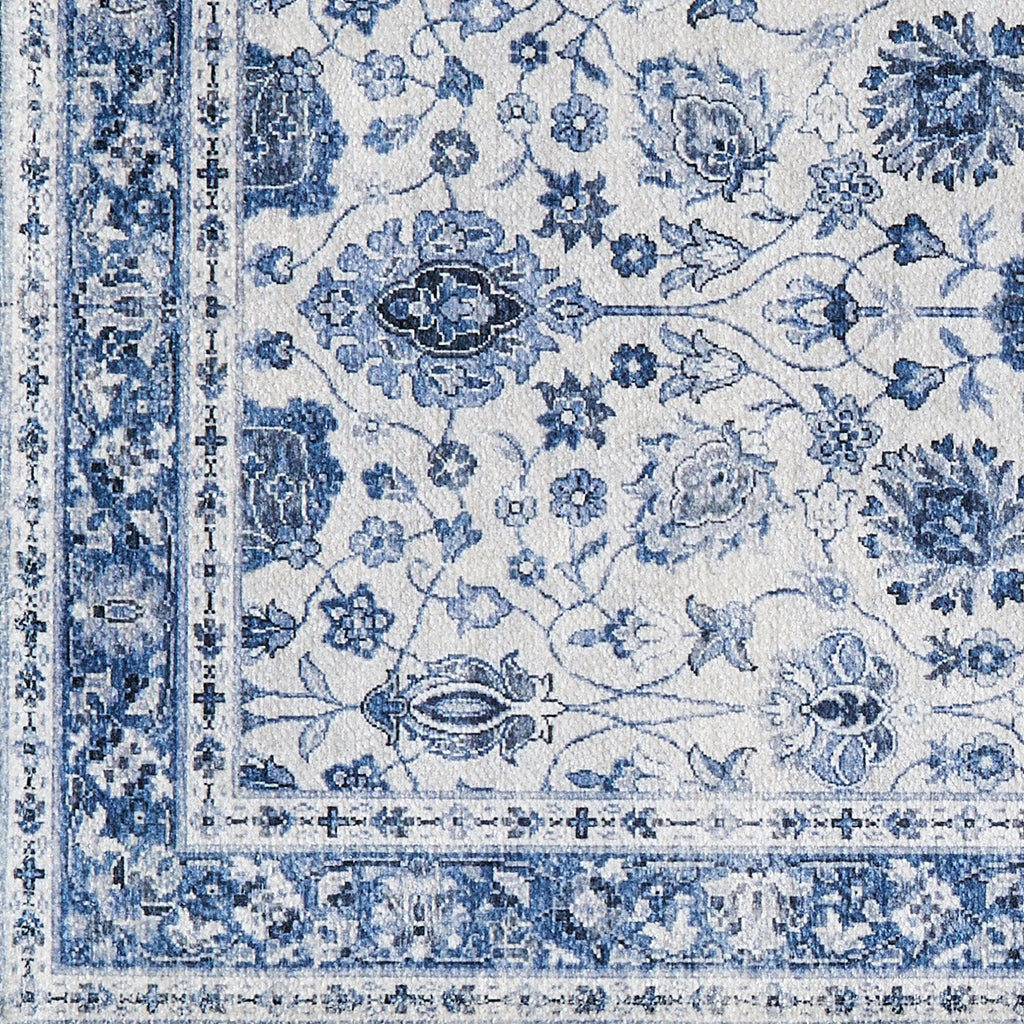 greatbayhome Rugs 2' x 3' / Blue Floral Machine Washable Accent Area Rug & Runner - Matra Collection Floral Washable Accent Rug 2' x 3' | Matra Collection by Great Bay Home