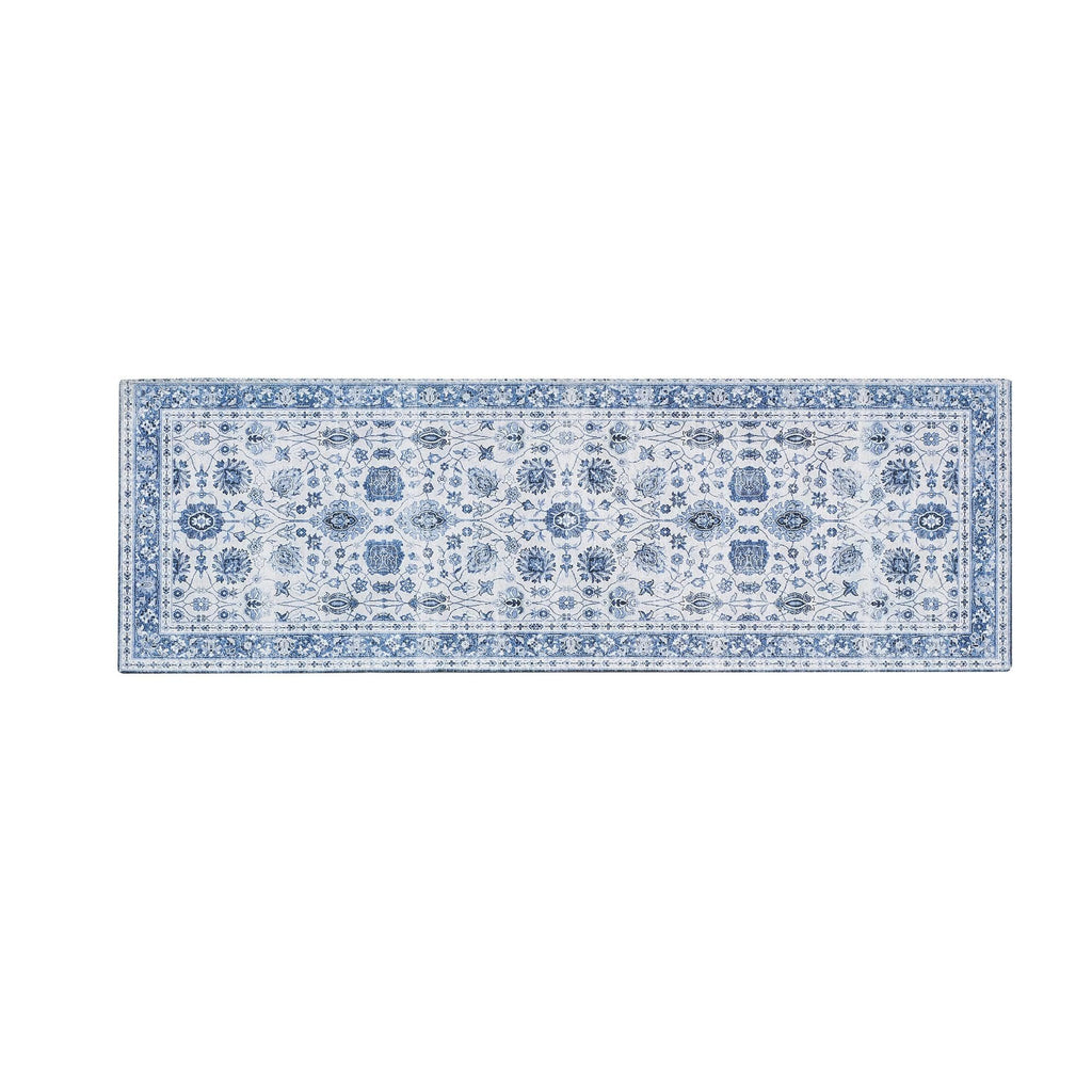 greatbayhome Rugs 2'4" x 7' / Blue Floral Machine Washable Accent Area Rug & Runner - Matra Collection Floral Washable Accent Runner 2'4" x 7' | Matra Collection by Great Bay Home