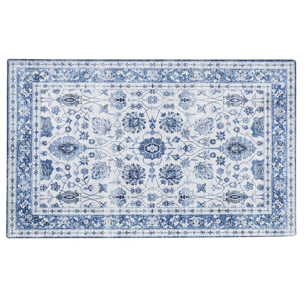 greatbayhome Rugs 3’ x 5’ / Blue Floral Machine Washable Accent Area Rug & Runner - Matra Collection Floral Washable Accent Area Rug 3' x 5' | Matra Collection by Great Bay Home