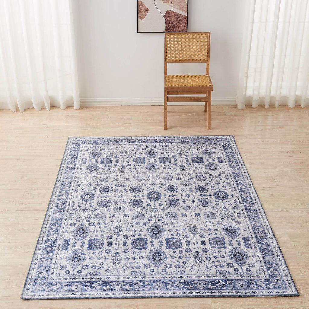 greatbayhome Rugs 5’ x 7’ / Blue Floral Machine Washable Accent Area Rug & Runner - Matra Collection Floral Washable Accent Area Rug 5' x7' | Matra Collection by Great Bay Home