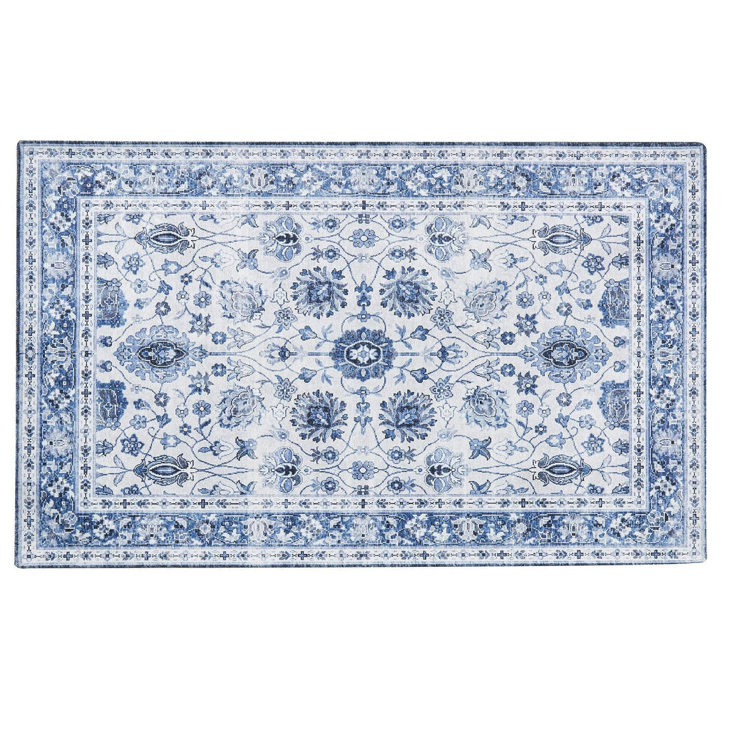 greatbayhome Rugs 36" x 60" / Blue Floral Washable Accent Area Rug 3' x 5' | Matra Collection by Great Bay Home Floral Washable Accent Area Rug 3' x 5' | Matra Collection by Great Bay Home
