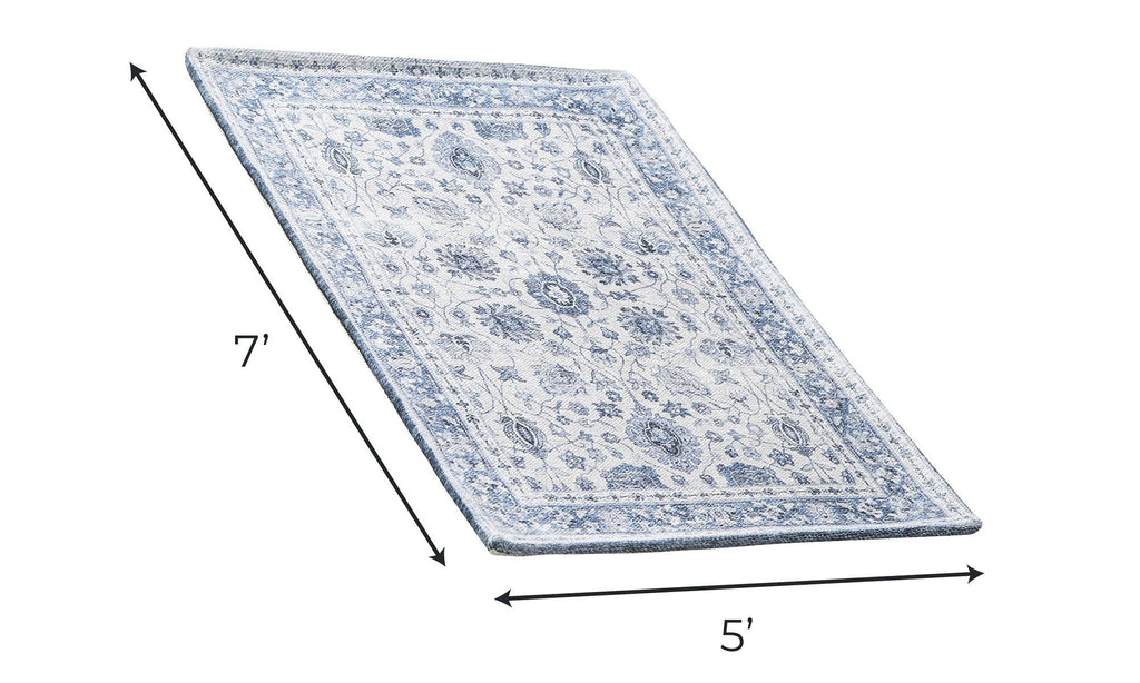 greatbayhome Rugs 5’ x 7’ / Blue Floral Washable Accent Area Rug 5' x7' | Matra Collection by Great Bay Home Floral Washable Accent Area Rug 5' x7' | Matra Collection by Great Bay Home