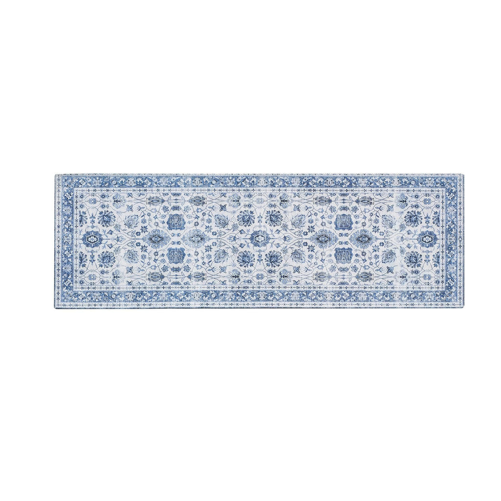 greatbayhome Rugs 28" x 84" / Blue Floral Washable Accent Runner 2'4" x 7' | Matra Collection by Great Bay Home Floral Washable Accent Runner 2'4" x 7' | Matra Collection by Great Bay Home