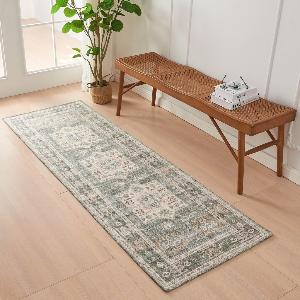 greatbayhome Rugs 2'4" x 7' / Green Medallion Machine Washable Accent Area Rug & Runner - Nava Collection Medallion Washable Accent Runner 2'4" x 7' | Nava Collection by Great Bay Home