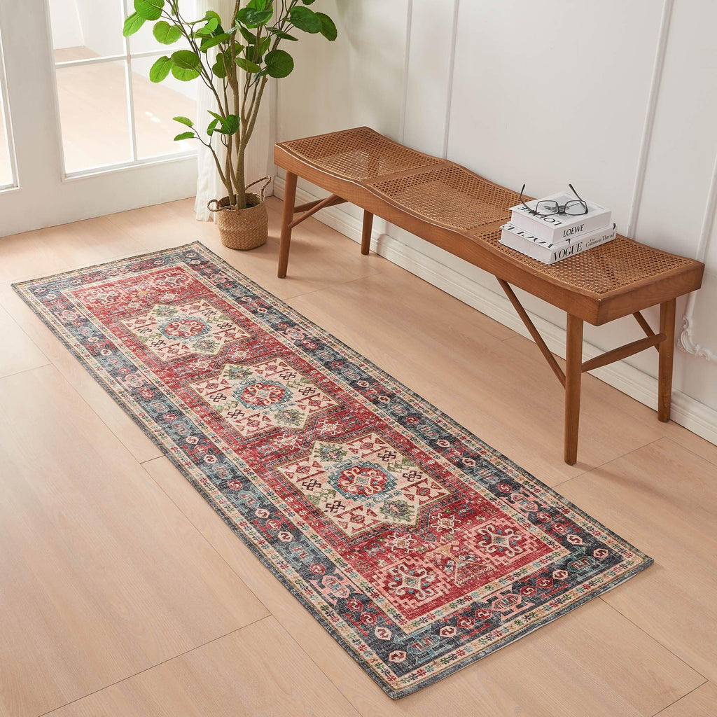 greatbayhome Rugs 2'4" x 7' / Red Medallion Machine Washable Accent Area Rug & Runner - Nava Collection Medallion Washable Accent Runner 2'4" x 7' | Nava Collection by Great Bay Home