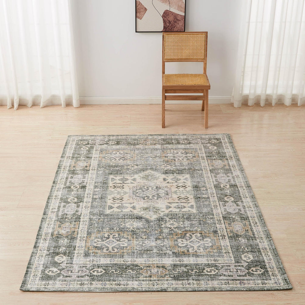 greatbayhome Rugs 3’ x 5’ / Green Medallion Machine Washable Accent Area Rug & Runner - Nava Collection Medallion Washable Accent Area Rug 3' x 5' | Nava Collection by Great Bay Home