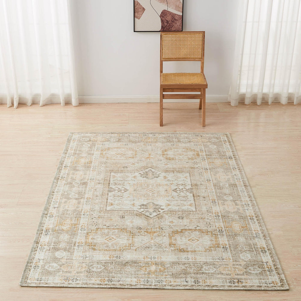 greatbayhome Rugs 5’ x 7’ / Tan Medallion Machine Washable Accent Area Rug & Runner - Nava Collection Medallion Washable Accent Area Rug 5' x7' | Nava Collection by Great Bay Home