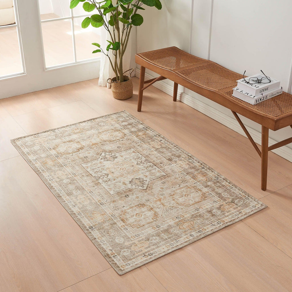 greatbayhome Rugs 3’ x 5’ / Tan Medallion Machine Washable Accent Area Rug & Runner - Nava Collection Medallion Washable Accent Area Rug 3' x 5' | Nava Collection by Great Bay Home