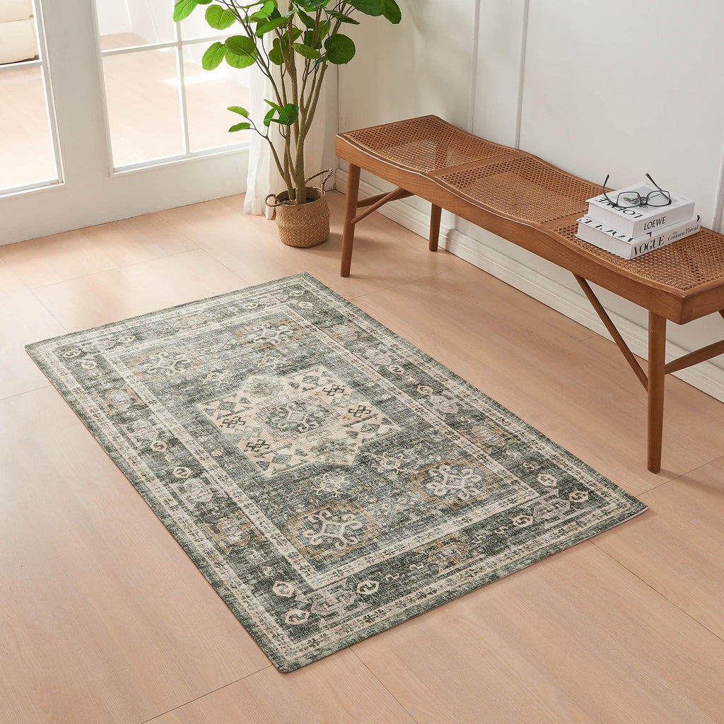 greatbayhome Rugs 3’ x 5’ / Green Medallion Machine Washable Accent Area Rug & Runner - Nava Collection Medallion Washable Accent Area Rug 3' x 5' | Nava Collection by Great Bay Home