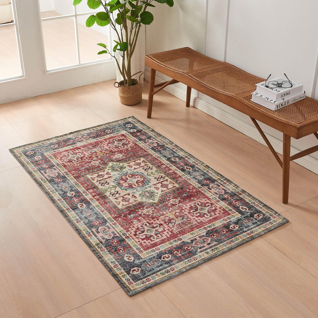 greatbayhome Rugs 3’ x 5’ / Red Medallion Machine Washable Accent Area Rug & Runner - Nava Collection Medallion Washable Accent Area Rug 3' x 5' | Nava Collection by Great Bay Home