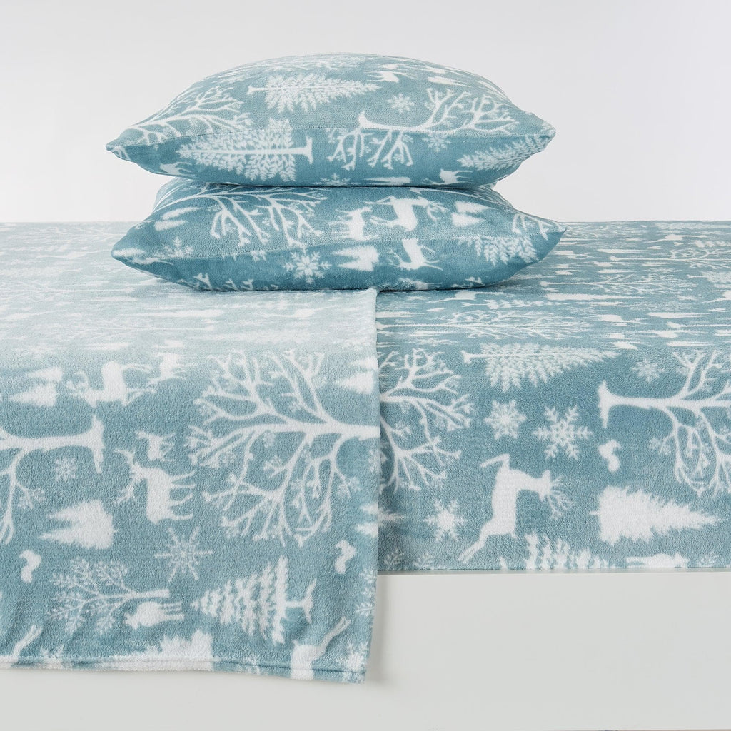 greatbayhome Sheets California King / Enchanted Woods - Blue 4-Piece Printed Plush Sheet - Velvet Luxe-Lodge Collection Cozy Velvet Plush Sheet Set | Velvet Luxe Collection by Great Bay Home