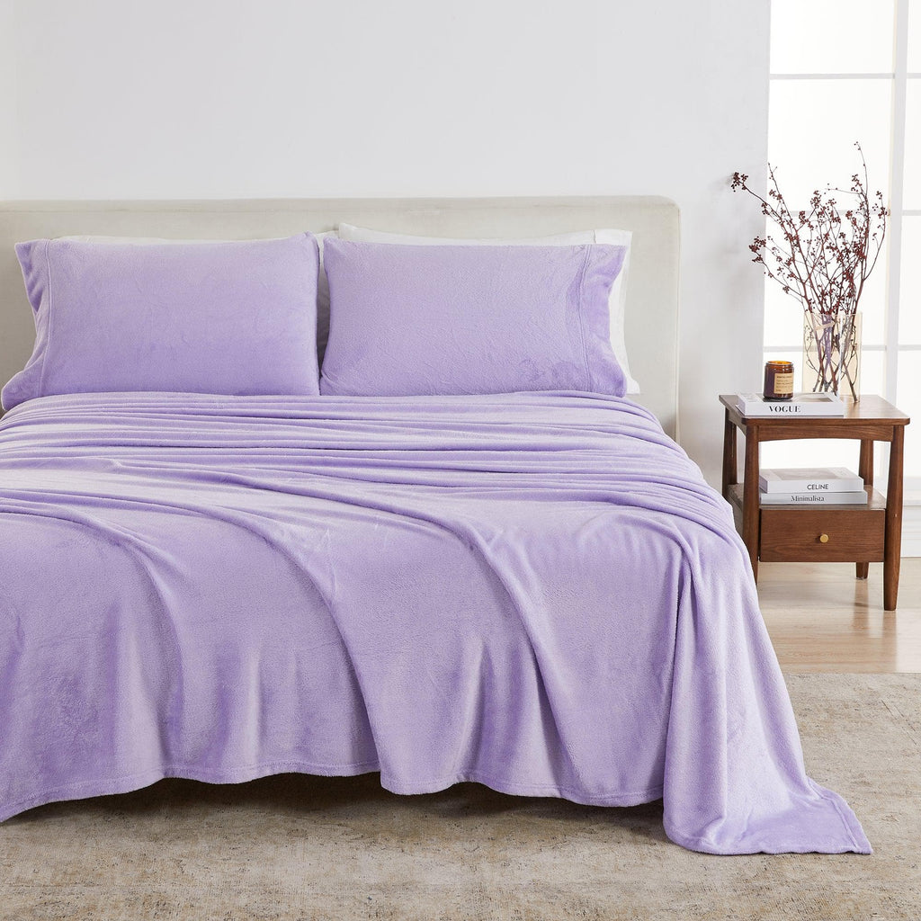 greatbayhome Sheets Twin / Lavender Purple 4-Piece Solid Plush Sheet - Velvet Luxe Collection 4-Piece Solid Plush Sheet | Velvet Luxe Collection By Great Bay Home