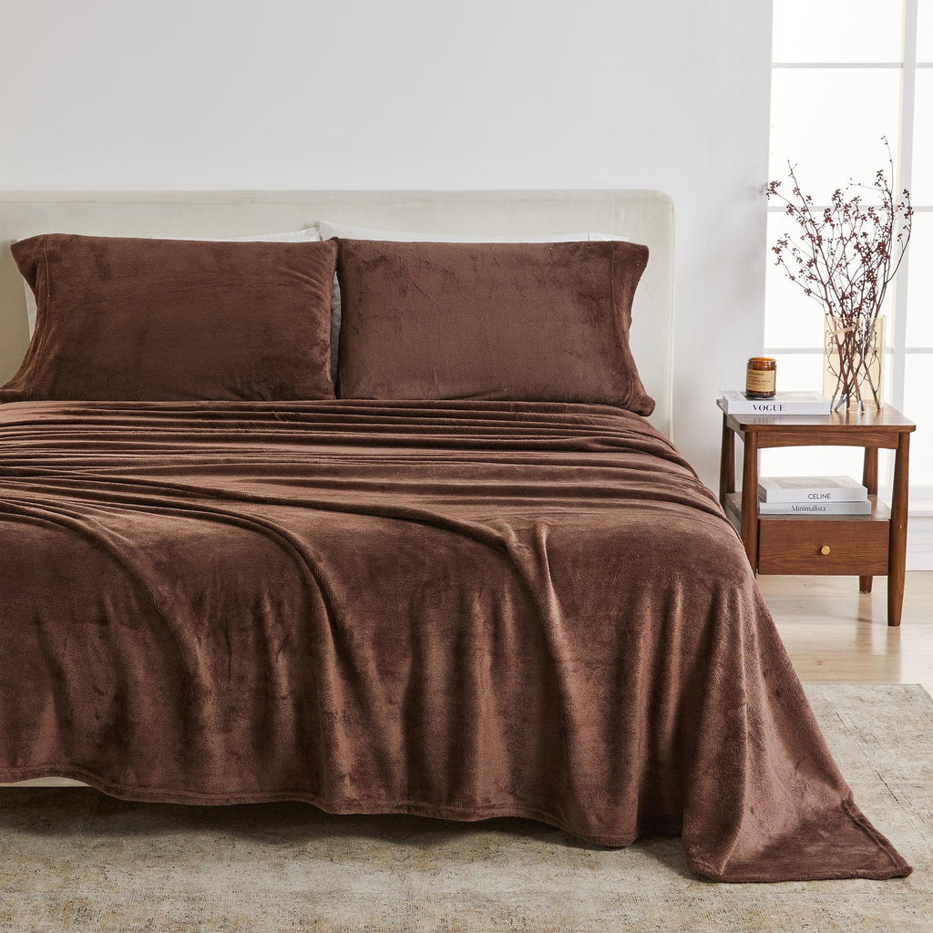 greatbayhome Sheets California King / Chocolate Brown 4-Piece Solid Plush Sheet - Velvet Luxe Collection 4-Piece Solid Plush Sheet | Velvet Luxe Collection By Great Bay Home