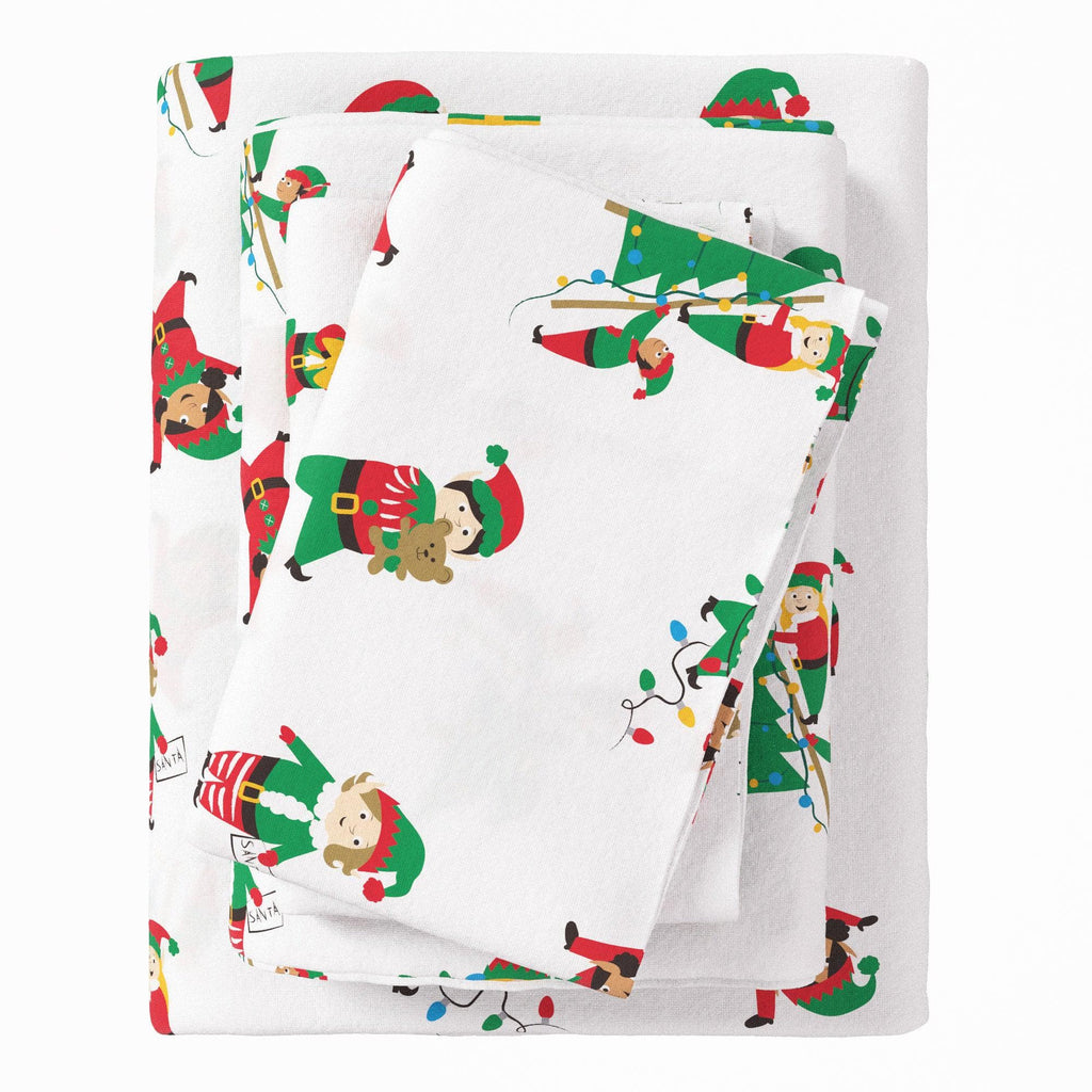 greatbayhome Sheets Twin / Christmas Elves 4-Piece Turkish Cotton Christmas Flannel Sheet - Whittaker Collection 4-Piece Turkish Cotton Christmas Flannel Sheet | Whittaker Collection by Great Bay Home