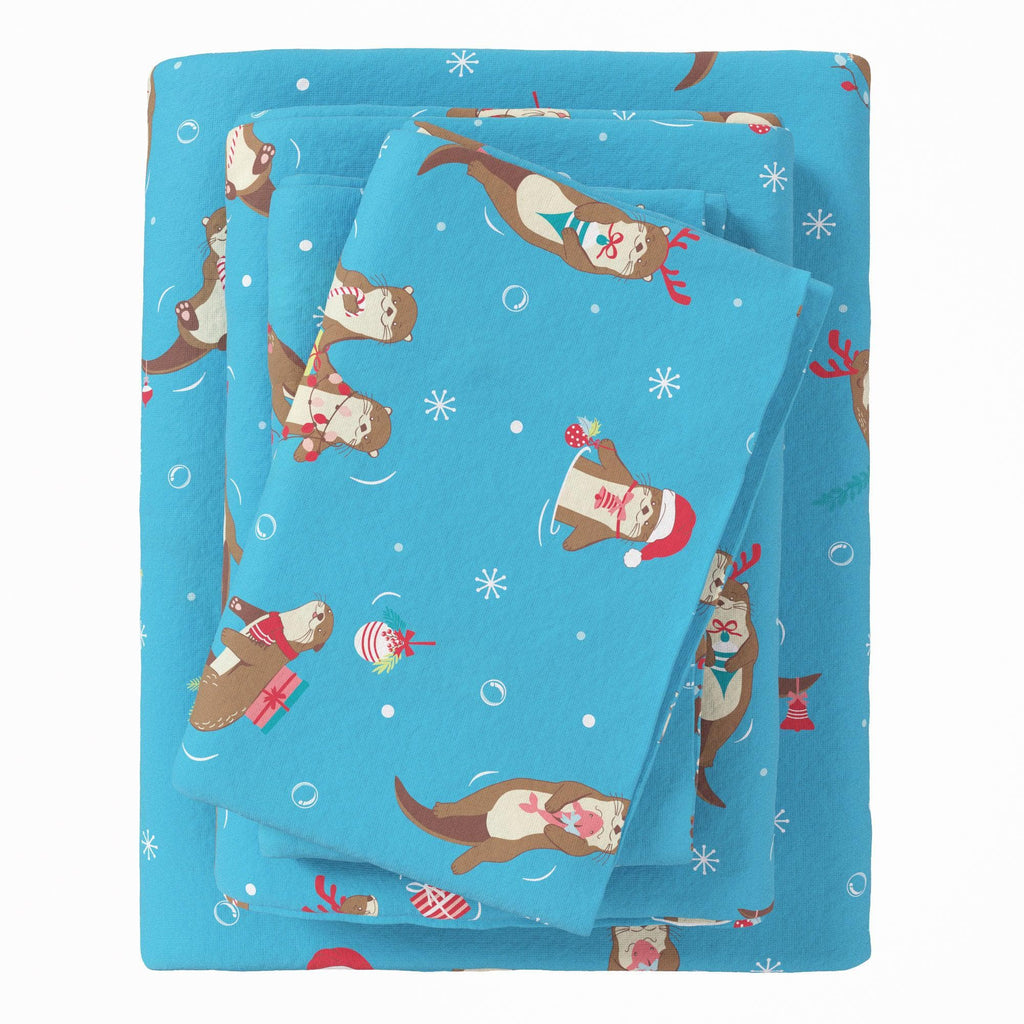 greatbayhome Sheets Twin / Otters In Snow 4-Piece Turkish Cotton Christmas Flannel Sheet - Whittaker Collection 4-Piece Turkish Cotton Christmas Flannel Sheet | Whittaker Collection by Great Bay Home