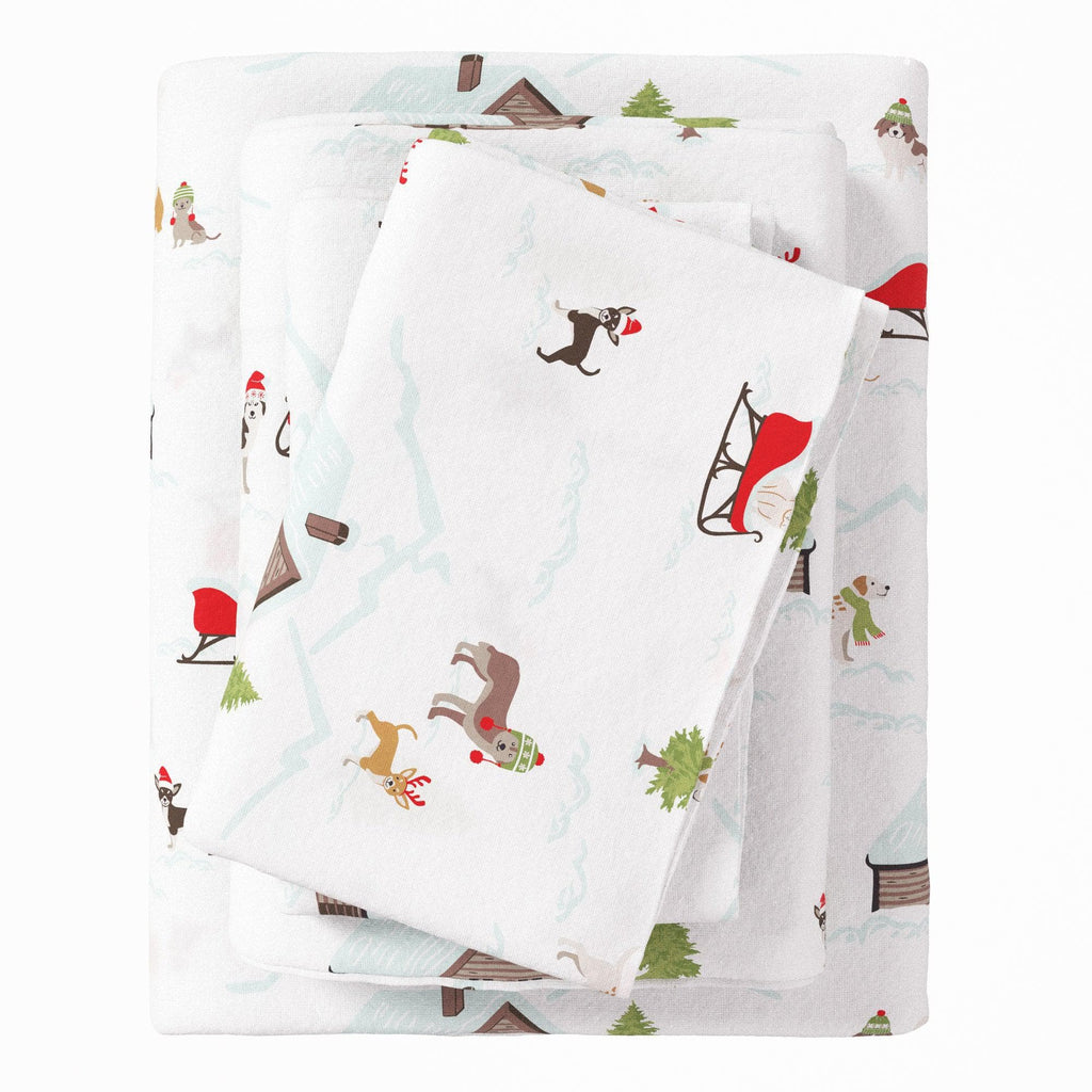 greatbayhome Sheets Twin / Pups with Hats 4-Piece Turkish Cotton Christmas Flannel Sheet - Whittaker Collection 4-Piece Turkish Cotton Christmas Flannel Sheet | Whittaker Collection by Great Bay Home