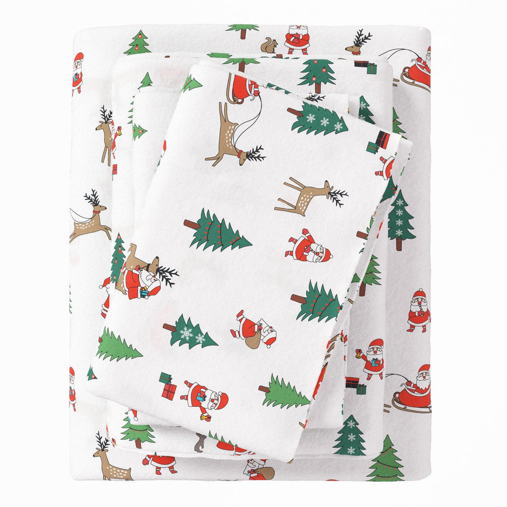 greatbayhome Sheets Twin / Santa 4-Piece Turkish Cotton Christmas Flannel Sheet - Whittaker Collection 4-Piece Turkish Cotton Christmas Flannel Sheet | Whittaker Collection by Great Bay Home