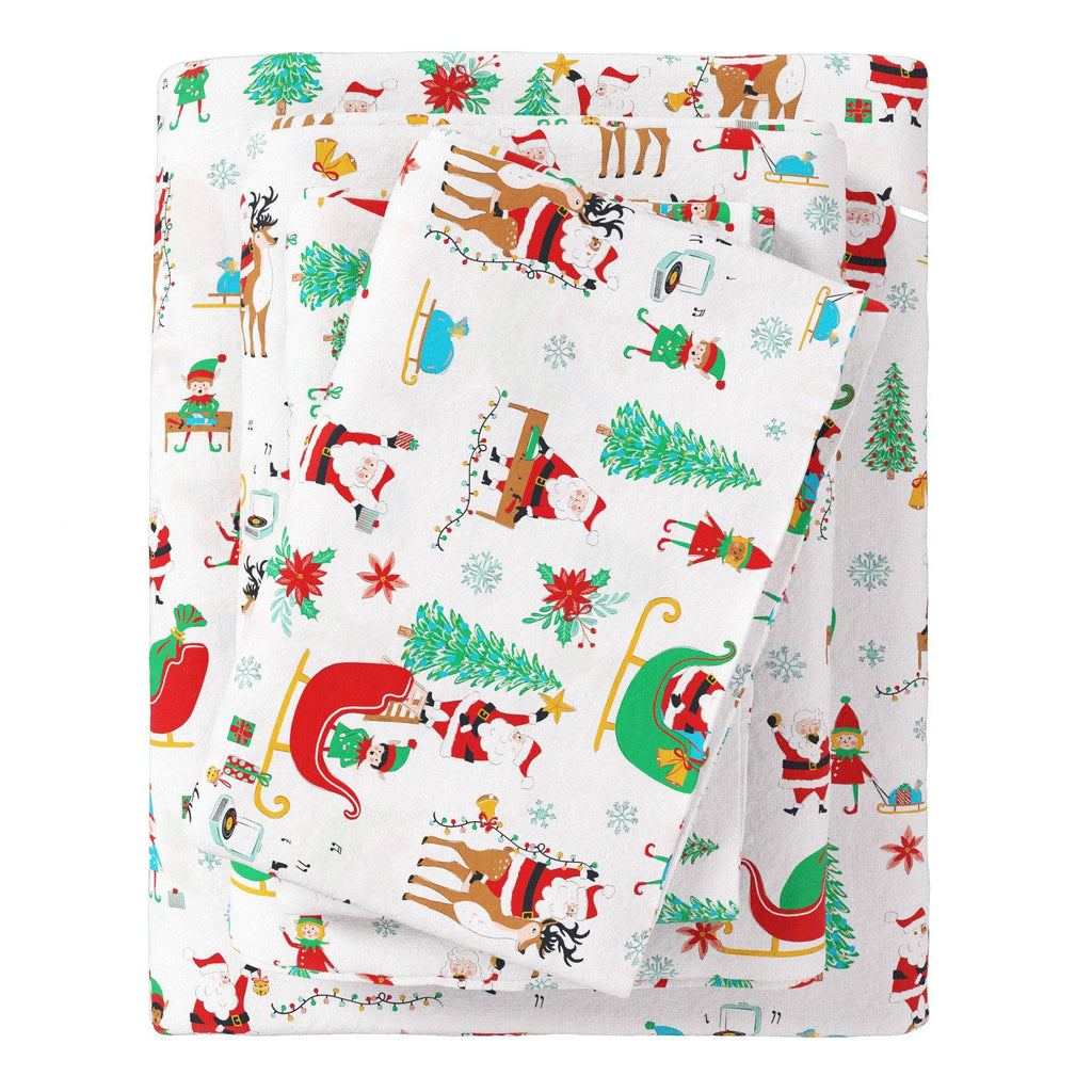 greatbayhome Sheets Twin / Santa Joy 4-Piece Turkish Cotton Christmas Flannel Sheet - Whittaker Collection 4-Piece Turkish Cotton Christmas Flannel Sheet | Whittaker Collection by Great Bay Home