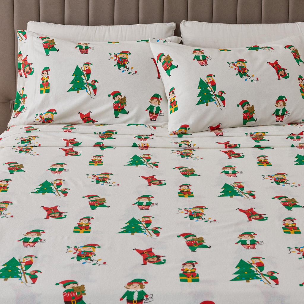 greatbayhome Sheets Twin / Christmas Elves 4-Piece Turkish Cotton Flannel Sheet - Whittaker Collection 4-Piece Turkish Cotton Flannel Sheet | Whittaker Collection by Great Bay Home
