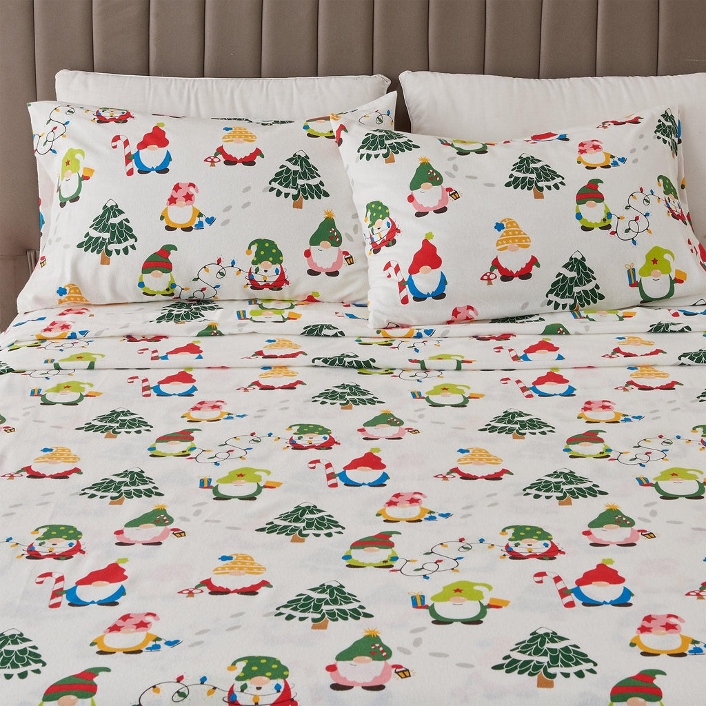 greatbayhome Sheets Twin / Holiday Gnomes 4-Piece Turkish Cotton Flannel Sheet - Whittaker Collection 4-Piece Turkish Cotton Flannel Sheet | Whittaker Collection by Great Bay Home