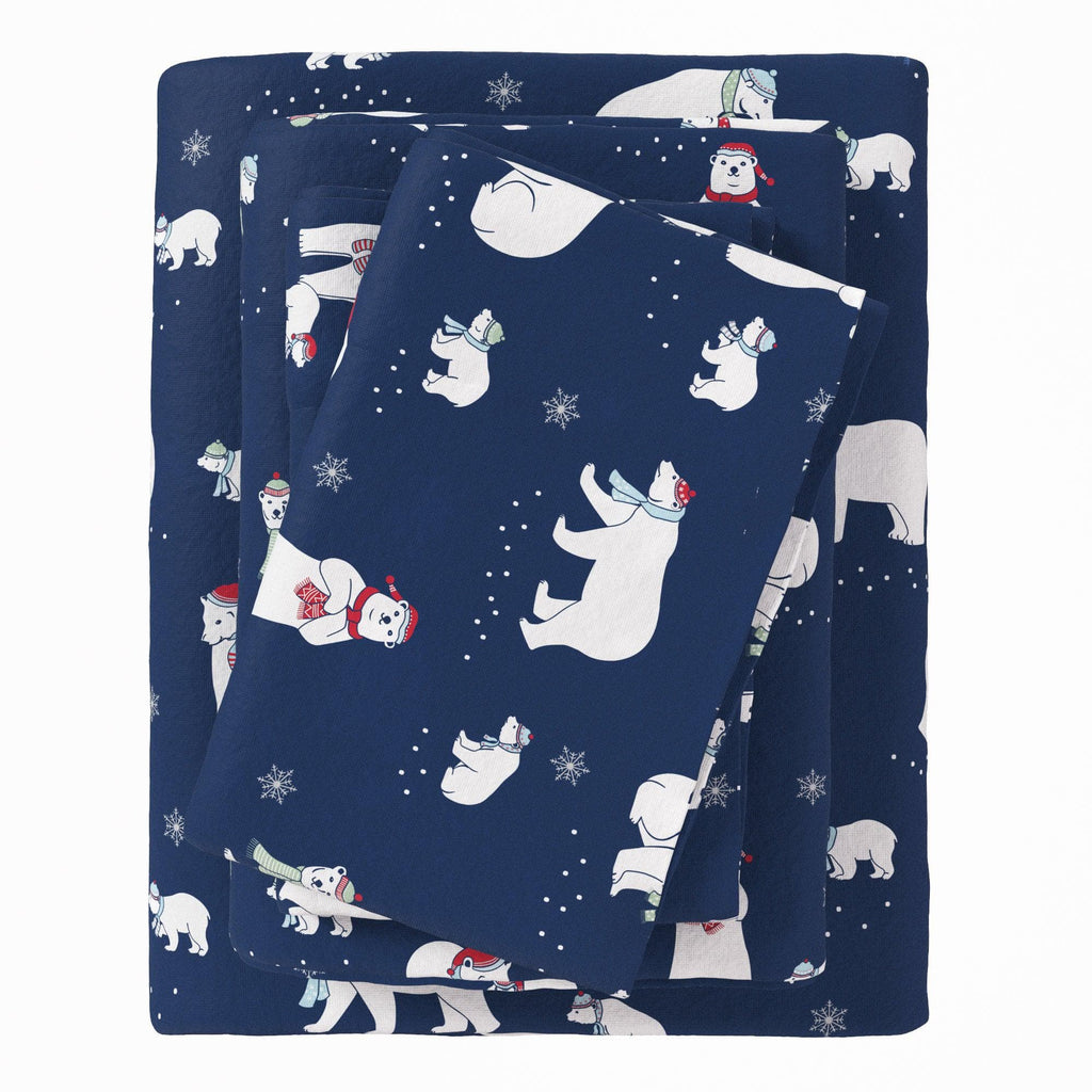 greatbayhome Sheets Twin / Navy Polar Bears 4-Piece Turkish Cotton Flannel Sheet - Whittaker Collection 4-Piece Turkish Cotton Flannel Sheet | Whittaker Collection by Great Bay Home