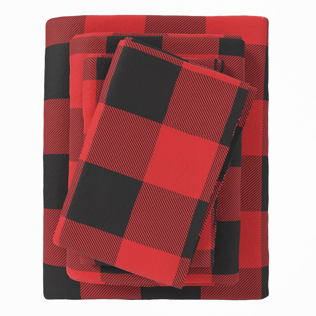 greatbayhome Sheets Twin / Buffalo Check - Red/Black Turkish Cotton Flannel Sheet - Belle Collection 100% Turkish Cotton Flannel Sheet Set | Belle Collection By Great Bay Home