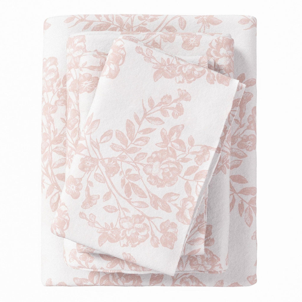 greatbayhome Sheets Twin / Toile - Blush Pink Turkish Cotton Flannel Sheet - Belle Collection 100% Turkish Cotton Flannel Sheet Set | Belle Collection By Great Bay Home