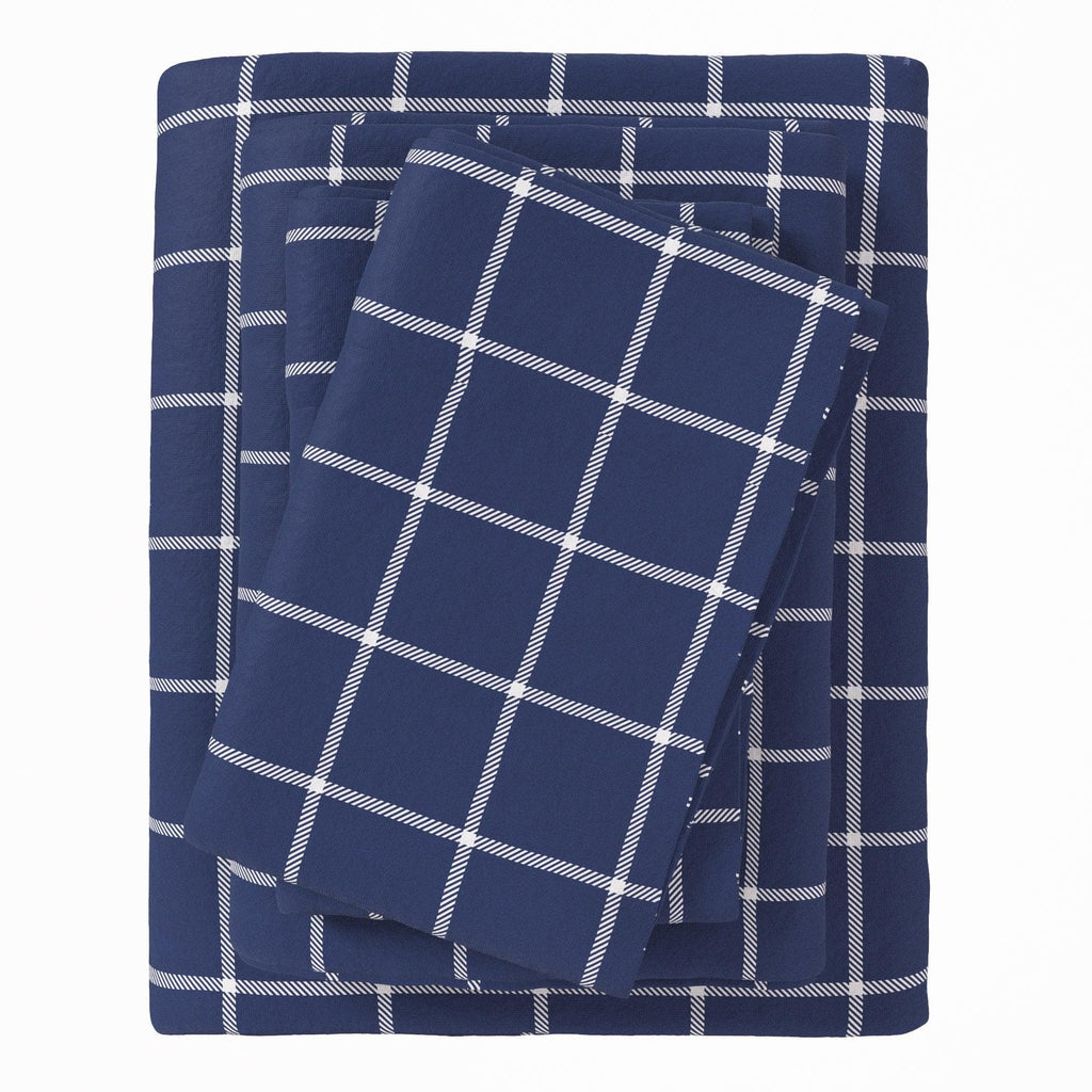 greatbayhome Sheets Twin / Windowpane - Navy / White Turkish Cotton Flannel Sheet - Belle Collection 100% Turkish Cotton Flannel Sheet Set | Belle Collection By Great Bay Home