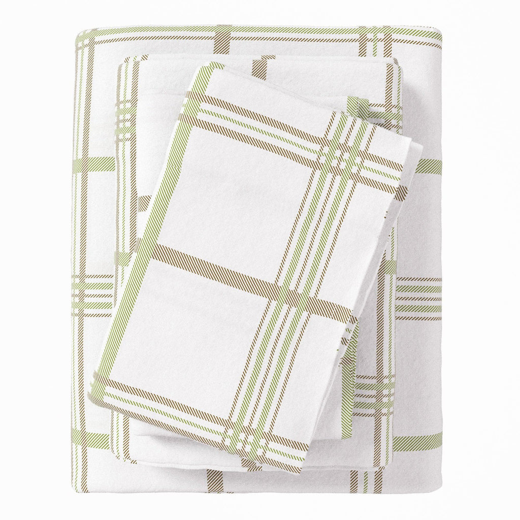 greatbayhome Sheets Twin / Windowpane - Olive Turkish Cotton Flannel Sheet - Belle Collection 100% Turkish Cotton Flannel Sheet Set | Belle Collection By Great Bay Home