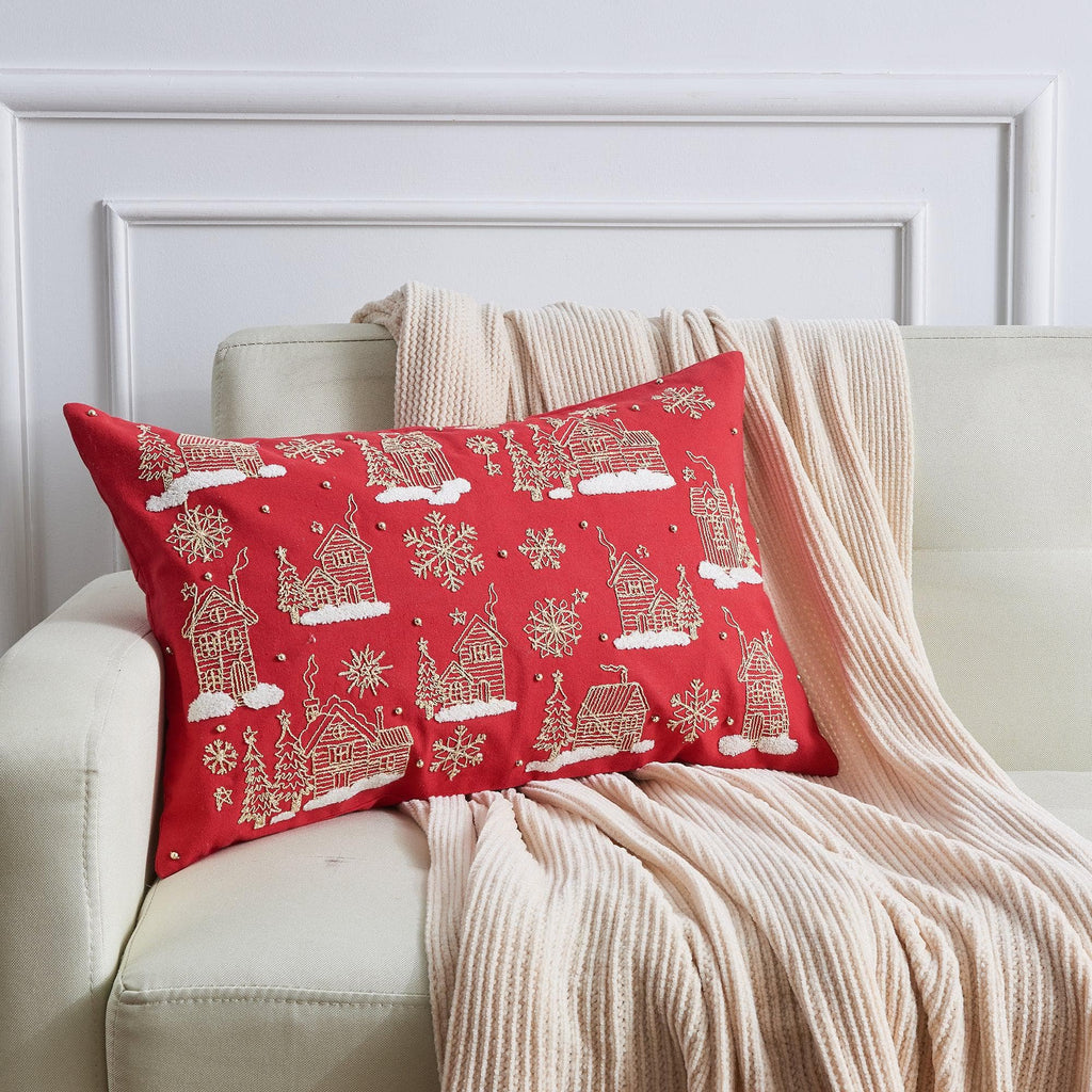 greatbayhome Throw Pillow Sham Rectangle / Red Snowflake Scene Holiday Throw Pillow - Jubilee Collection Holiday Throw Pillow | Jubilee Collection by Great Bay Home