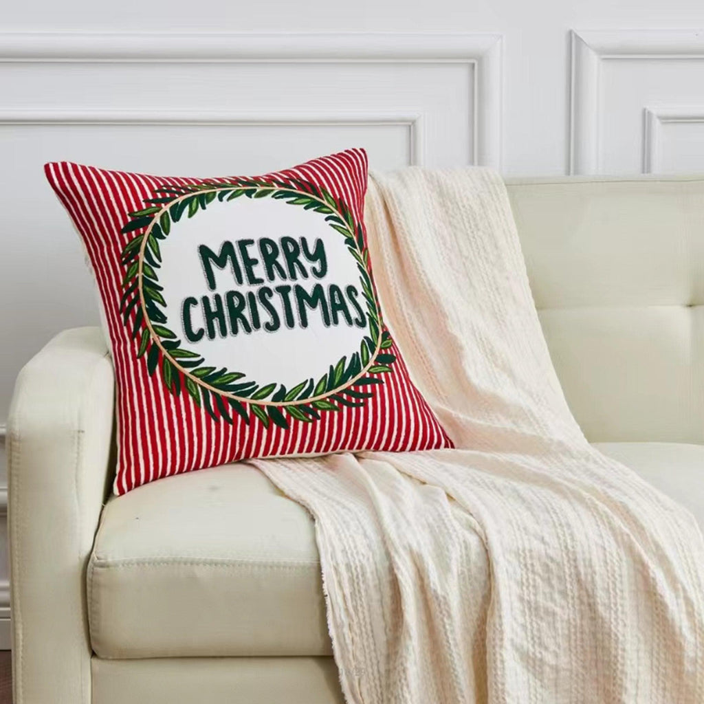 greatbayhome Throw Pillow Sham Square / Merry Christmas Stripes & Beaded Holiday Throw Pillow - Jubilee Collection Holiday Throw Pillow | Jubilee Collection by Great Bay Home