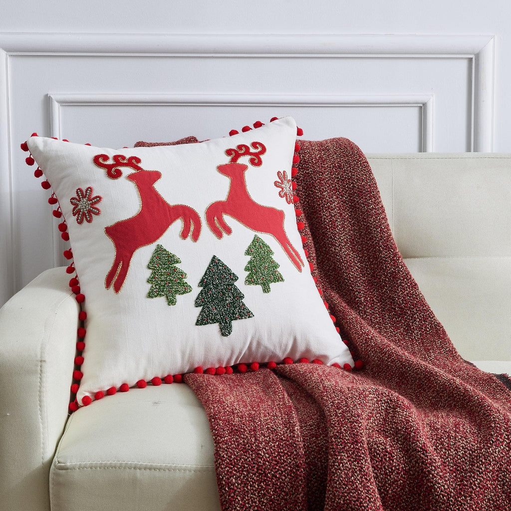 greatbayhome Throw Pillow Sham Square / Red Reindeer's Jumping Holiday Throw Pillow - Jubilee Collection Holiday Throw Pillow | Jubilee Collection by Great Bay Home