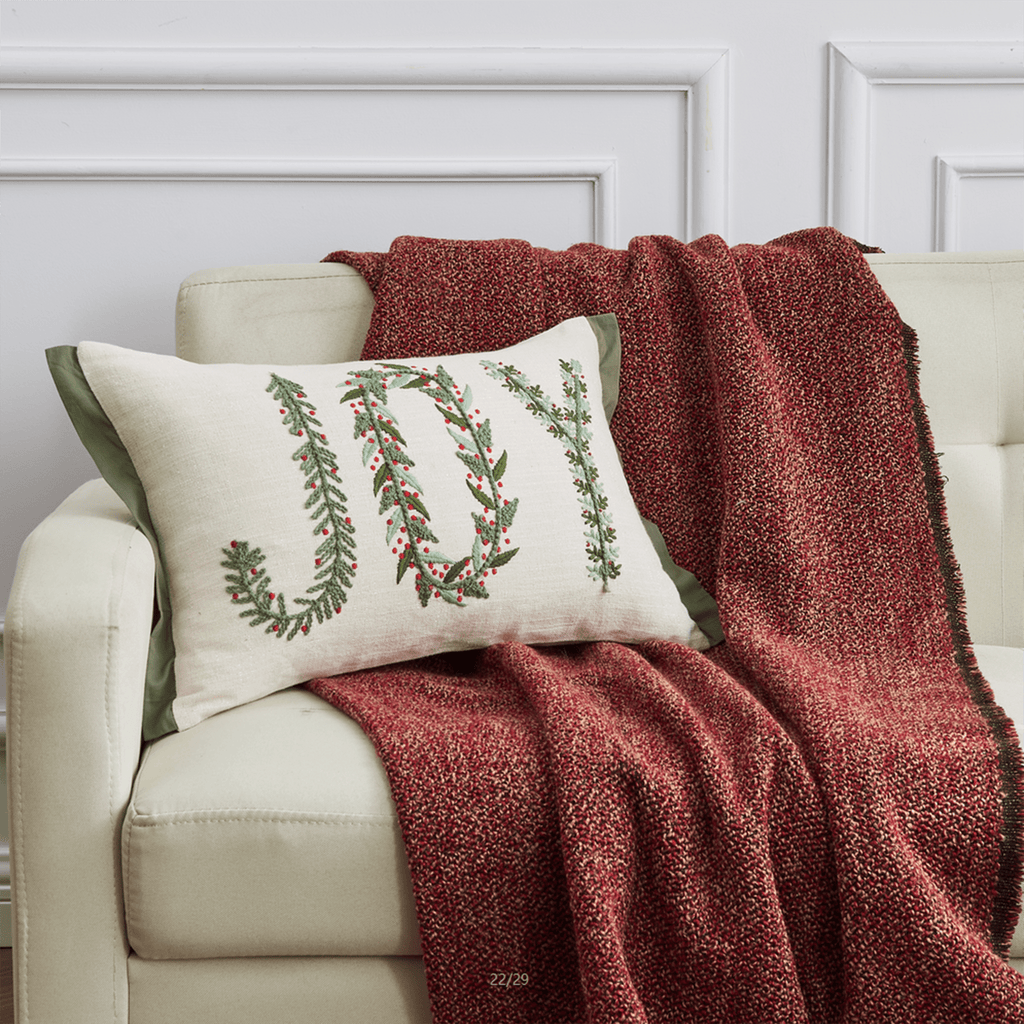 greatbayhome Throw Pillow Sham Rectangle / Embroidered Joy Holiday Throw Pillow - Jubilee Collection Holiday Throw Pillow | Jubilee Collection by Great Bay Home