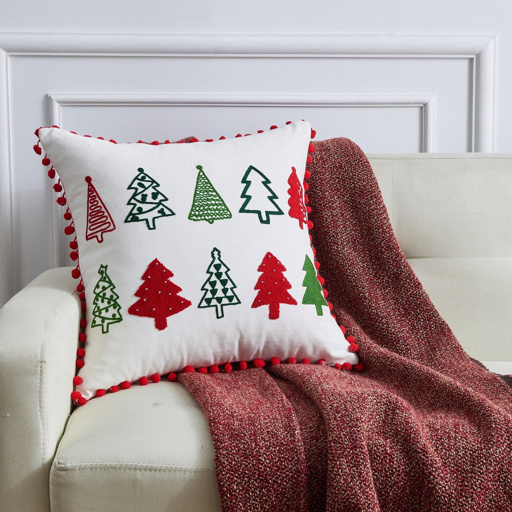 greatbayhome Throw Pillow Sham Square / Colorful Embroidered Tree's Holiday Throw Pillow - Jubilee Collection Holiday Throw Pillow | Jubilee Collection by Great Bay Home