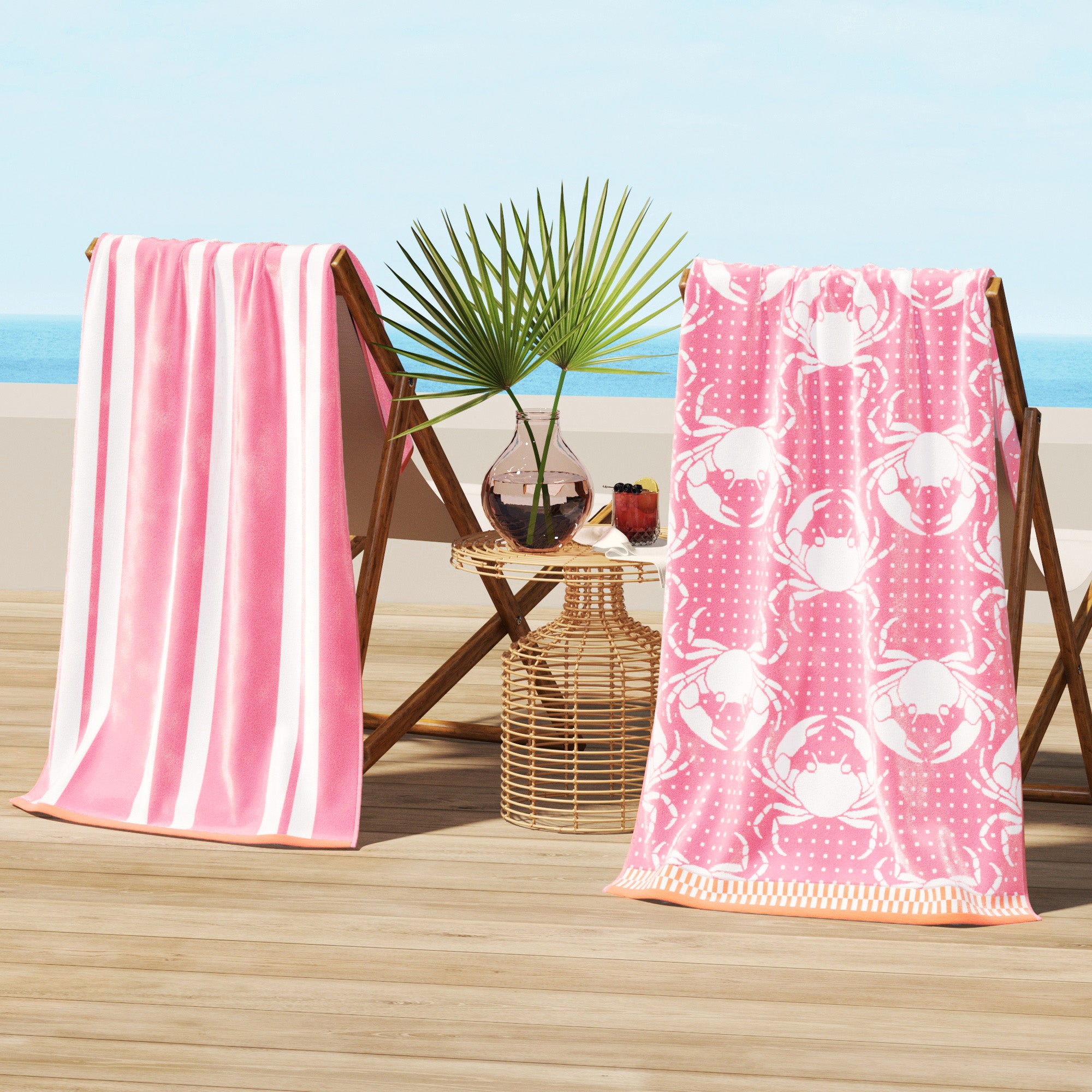 2 Pack 100% Cotton Velour Beach Towels (30" X 60") - Ultra Absorbent, Quick-Drying Pool & Beach Towels, Grey Fish Design
