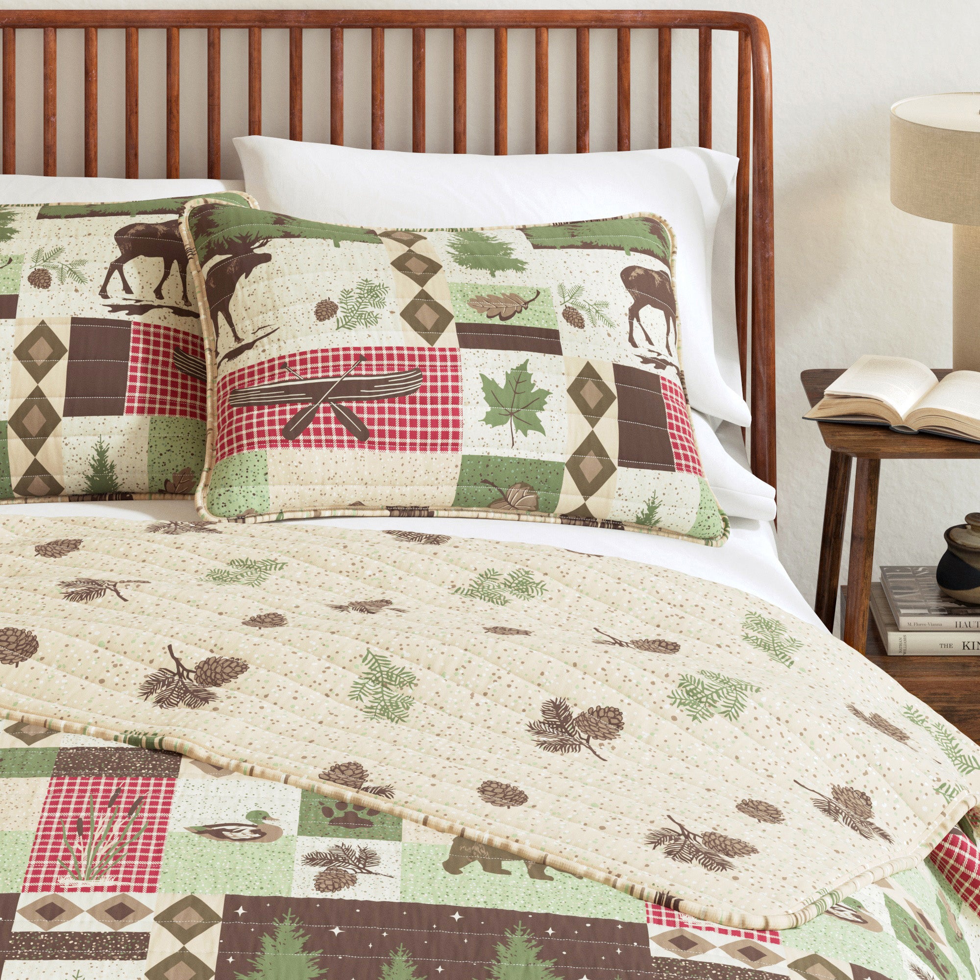 MarCielo 3-Piece Christmas Quilt Set - Rustic Lodge Cabin Bedspread - Red Snowman