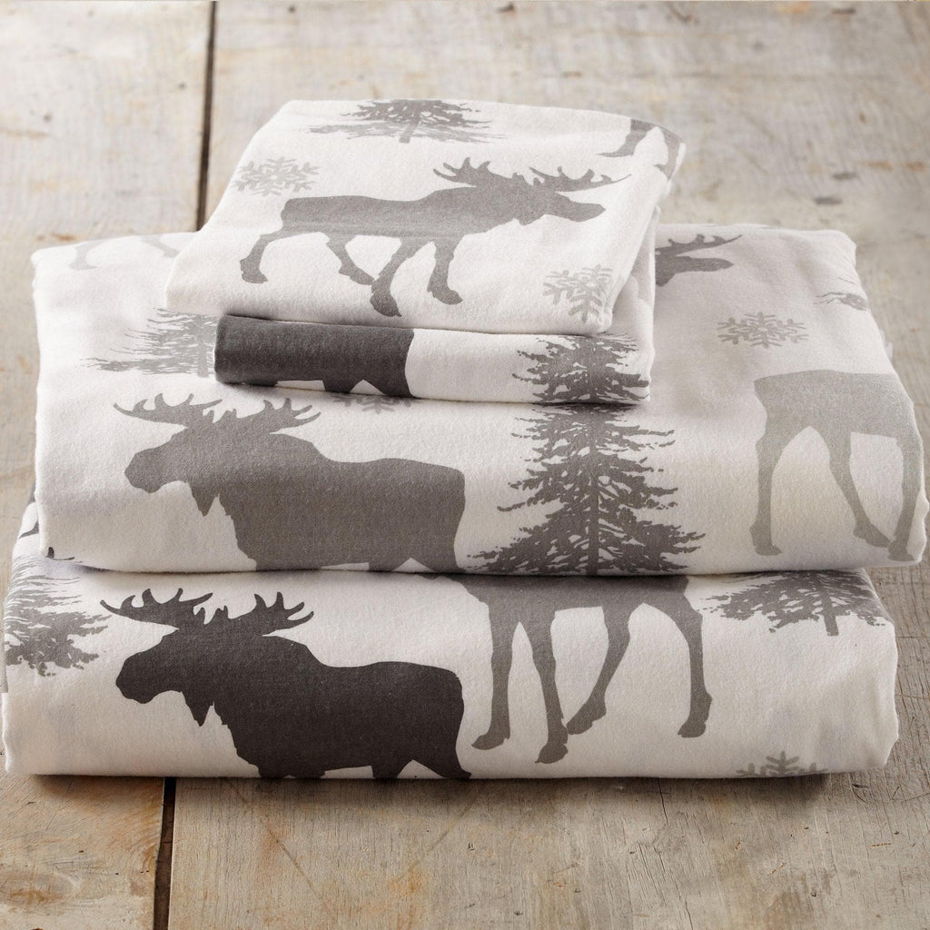 Great Bay Home Sheets Twin / Moose 4-Piece Turkish Cotton Flannel Sheet - Stratton Collection 100% Cotton Flannel Sheet Set | Stratton Collection By Great Bay Home
