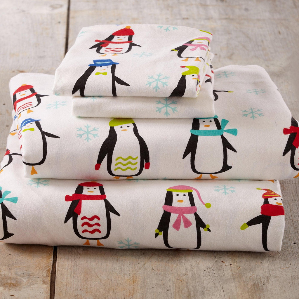 Great Bay Home Sheets Twin / Penguins 4-Piece Turkish Cotton Flannel Sheet - Stratton Collection 100% Cotton Flannel Sheet Set | Stratton Collection By Great Bay Home