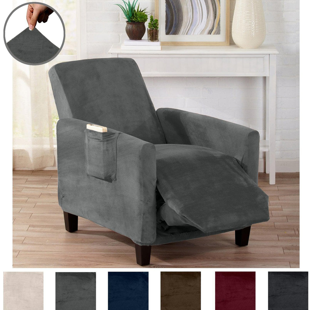 Great Bay Home Slipcovers Recliner / Wild Dove Grey Velvet Stretch Slipcover - Gale Collection Velvet Form Fit Stretch Slipcovers | Gale Collection by Great Bay Home
