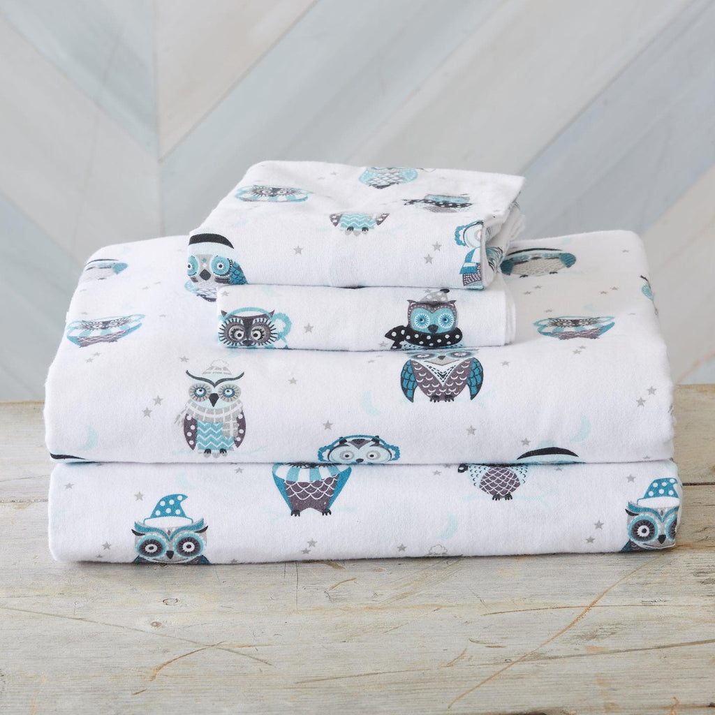 Great Bay Home Sheets Full / Hooting Owls 4-Piece Turkish Cotton Flannel Sheet - Stratton Collection 100% Cotton Flannel Sheet Set | Stratton Collection By Great Bay Home