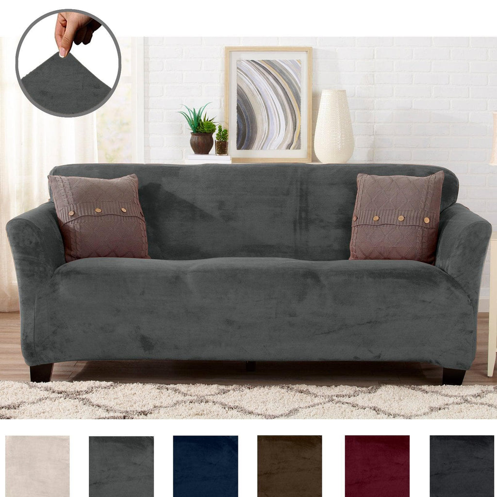 Affordable dark grey recliner slipcover with deep pockets at Great Bay Home
