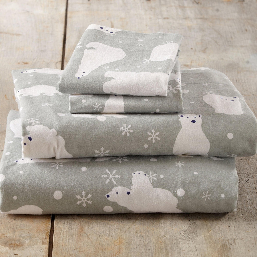 Great Bay Home Sheets Twin / Grey Polar Bears 4-Piece Turkish Cotton Flannel Sheet - Stratton Collection 100% Cotton Flannel Sheet Set | Stratton Collection By Great Bay Home
