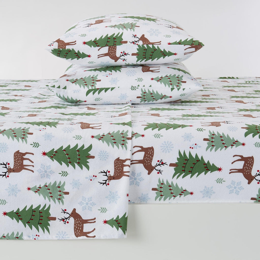 Great Bay Home Twin / Deer, Trees, & Snow 100% Turkish Cotton Flannel Sheet Sets - Boulder Collection 100% Turkish Cotton Flannel Sheet Sets | Boulder Collection by Great Bay Home