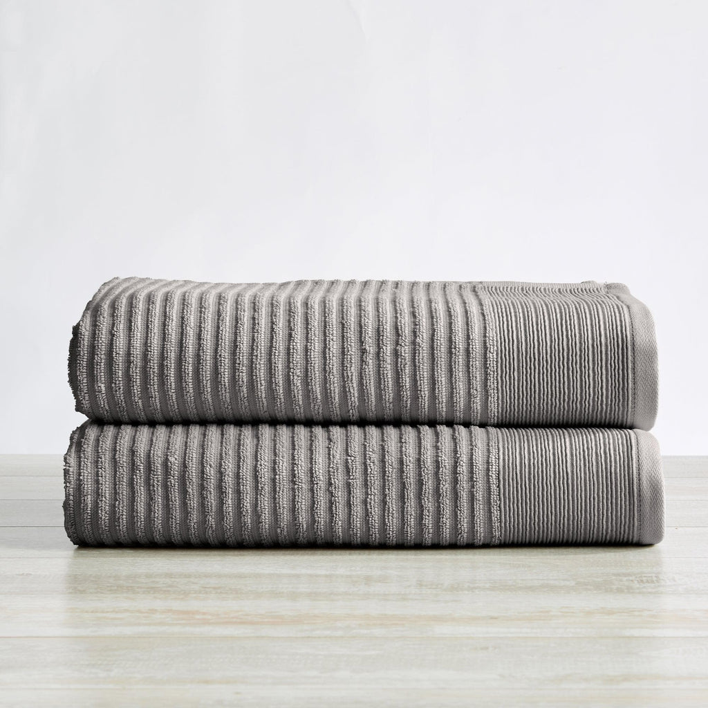 Great Bay Home Bath Towel (2-Pack) / Dark Grey 2 Pack Ribbed Bath Towels - Rori Collection 100% Cotton Ribbed Bath Towel | Rori Collection by Great Bay Home