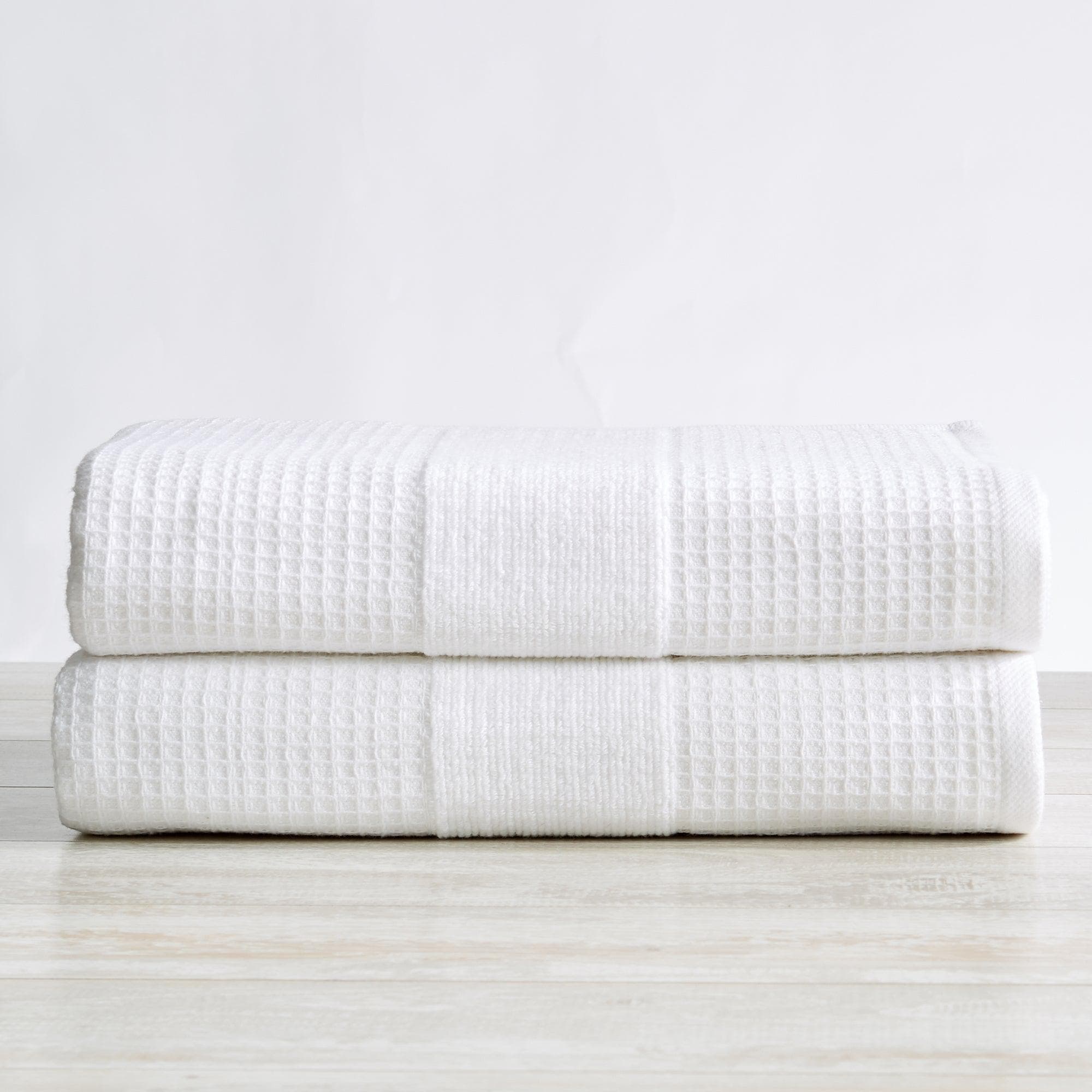 HANDWOVEN GIANT WAFFLE TOWELS-WHITE with GREY STRIPES - Privet House Supply