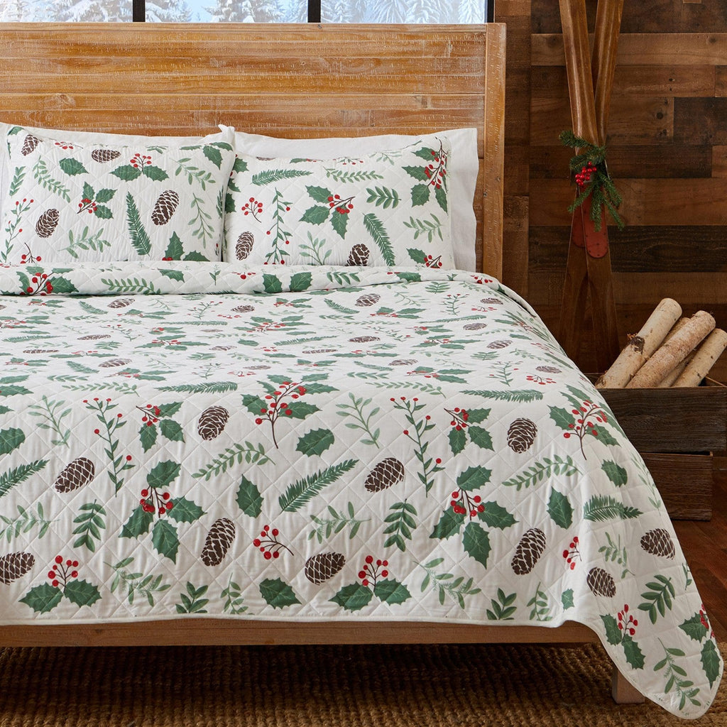 Great Bay Home Twin 3 Piece Holiday Holly Quilt Set | Mistletoe Collection